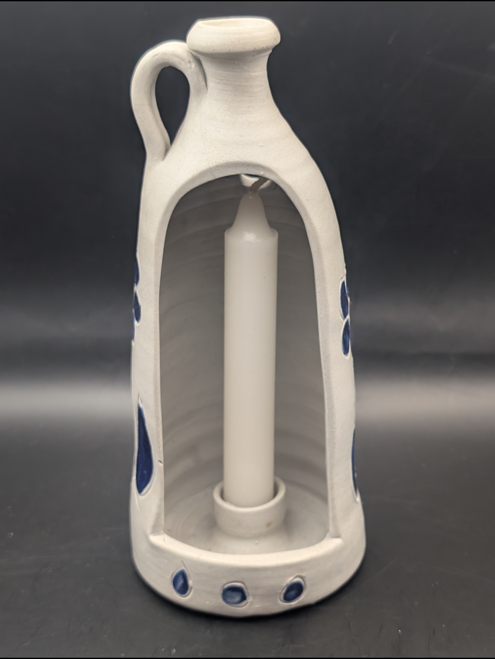 Handmade White Ceramic Lantern with Blue Detail